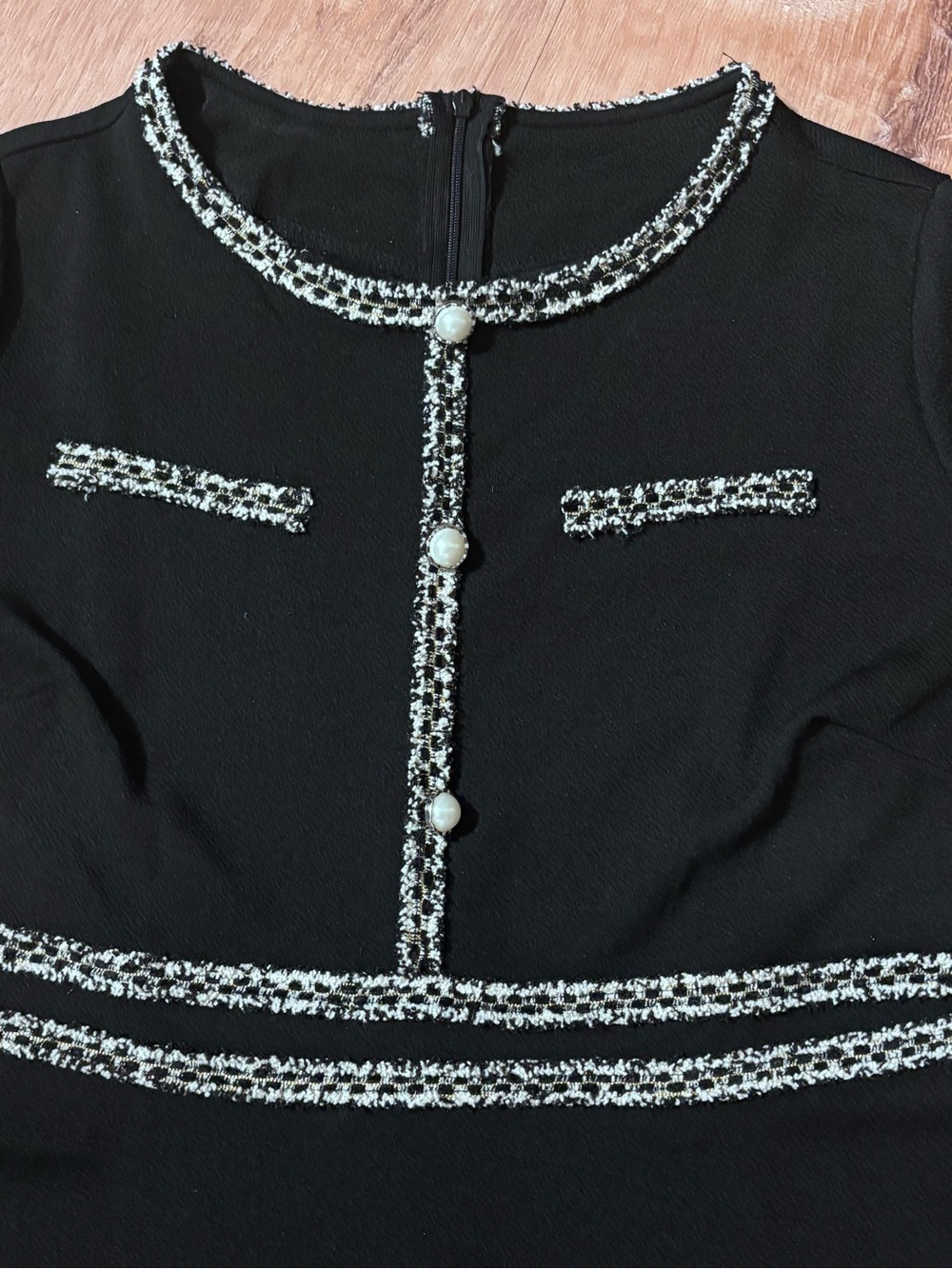 Plus size Black Fit-and-Flare Dress with tweed trim 1X **2 for 20** - Picture 4 of 11